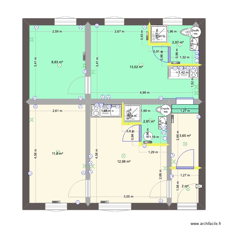 Plan Strasbourg version technique. Plan de 8 pièces et 59 m2