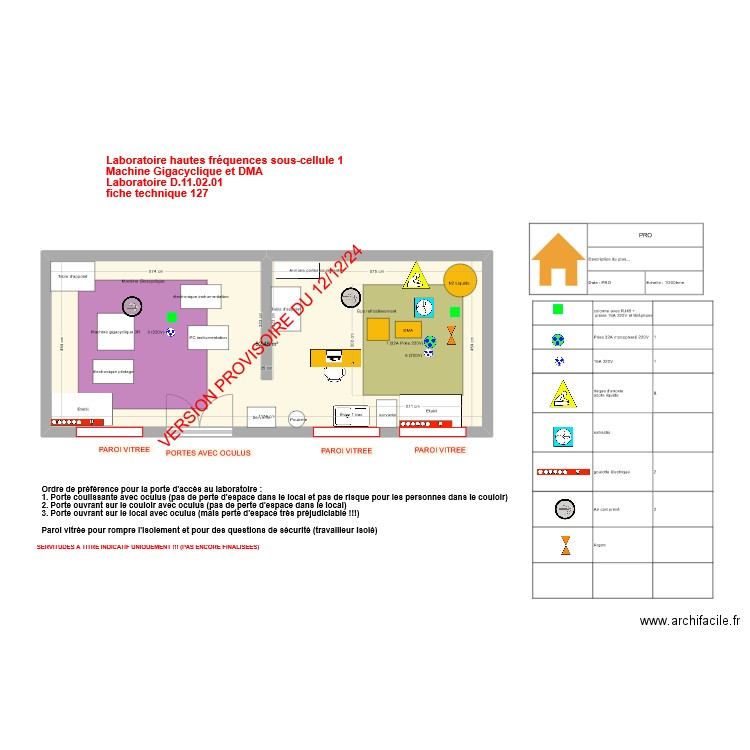 Fiche 127_ Labo hautes fréquences sous cellule 1 V5. Plan de 1 pièce et 52 m2