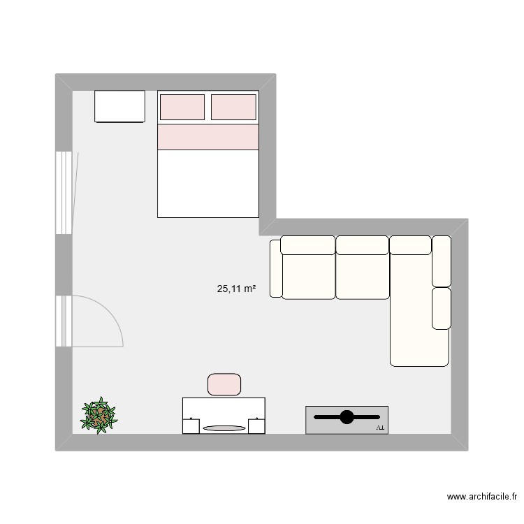 math chambre. Plan de 1 pièce et 25 m2