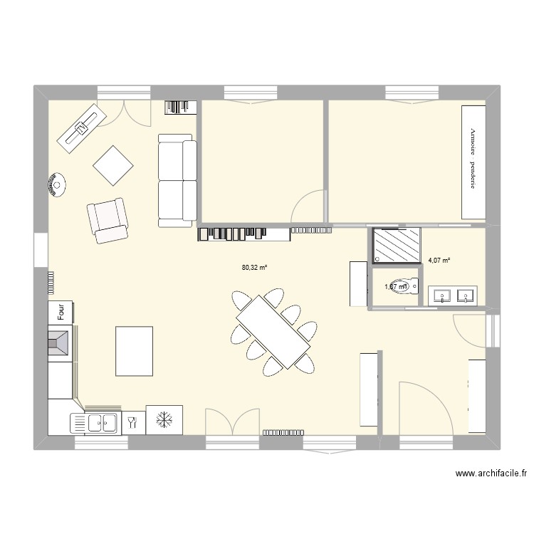 travaux. Plan de 3 pièces et 85 m2