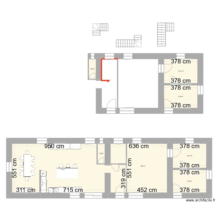 RdeCH Base. Plan de 8 pièces et 134 m2