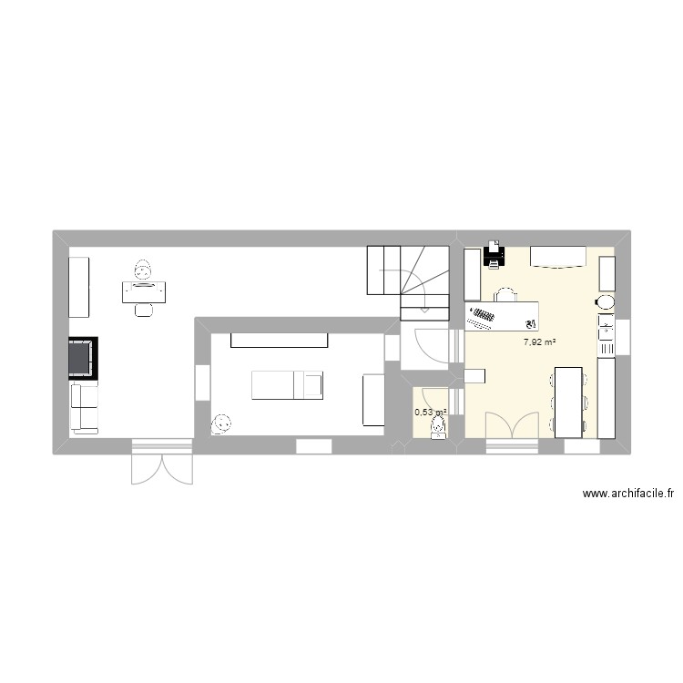 flo salon. Plan de 2 pièces et 8 m2