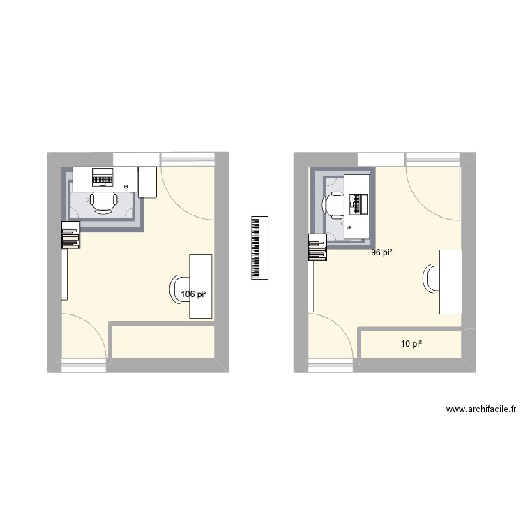 bureau. Plan de 3 pièces et 20 m2