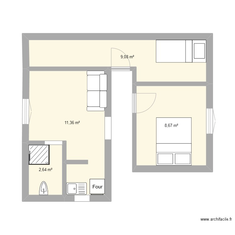 Isa. Plan de 4 pièces et 32 m2