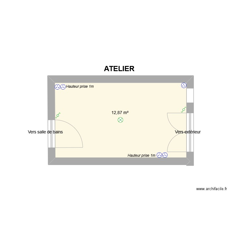 ATELIER. Plan de 1 pièce et 13 m2