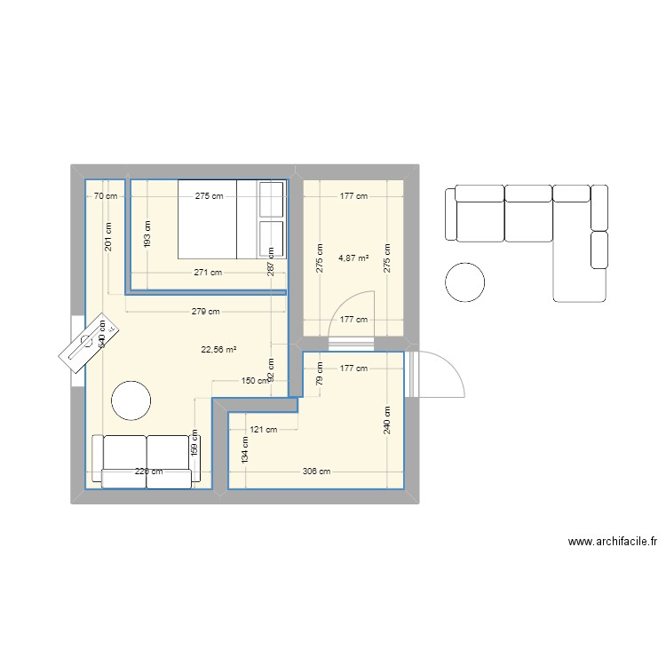 Plaisir. Plan de 2 pièces et 27 m2