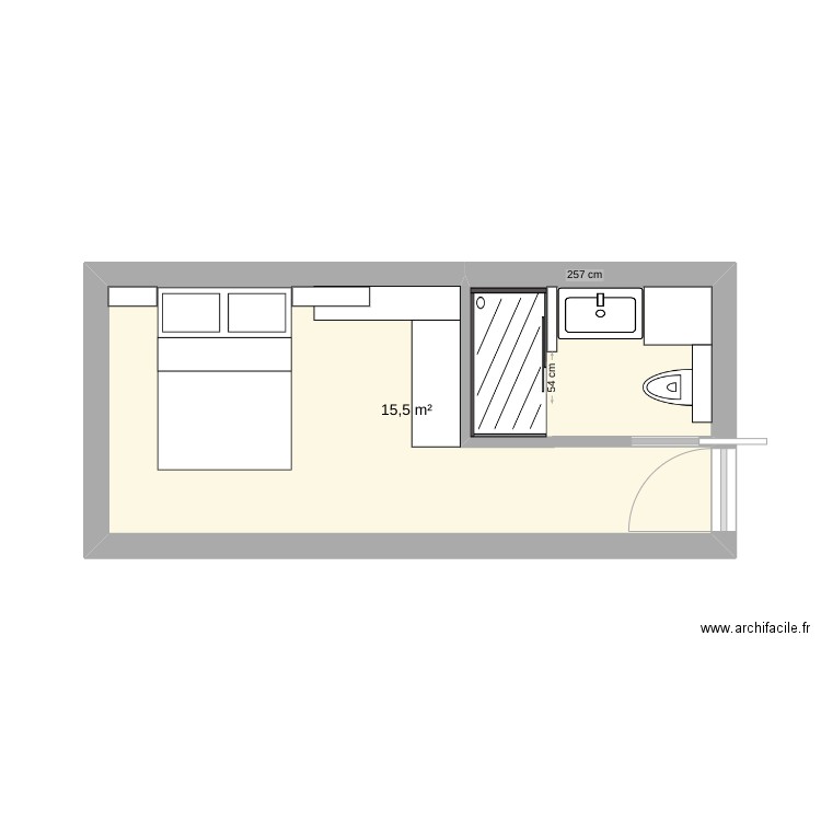 PLAN CHAMBRE TYPE BELLUNE V3. Plan de 1 pièce et 16 m2