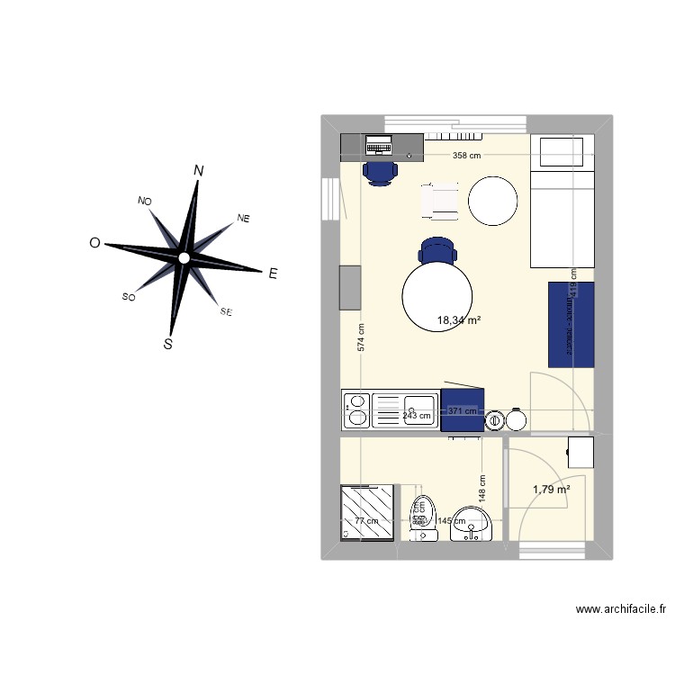 Apart Ty Dour goal. Plan de 2 pièces et 20 m2