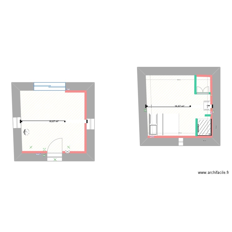 GITE au beau milieu. Plan de 2 pièces et 33 m2