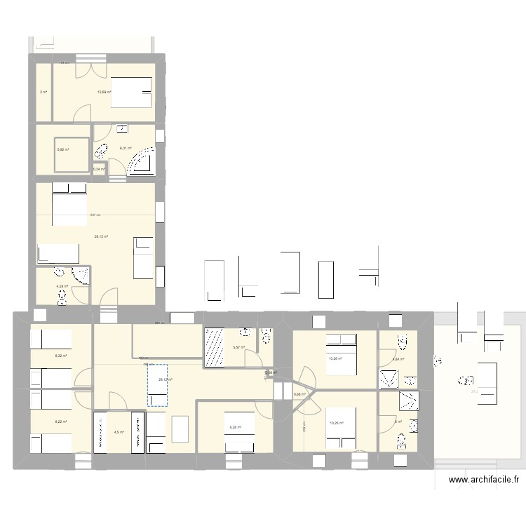 2026_Gîte du Menhir BAS et HAUT_Réaménagement. Plan de 35 pièces et 347 m2