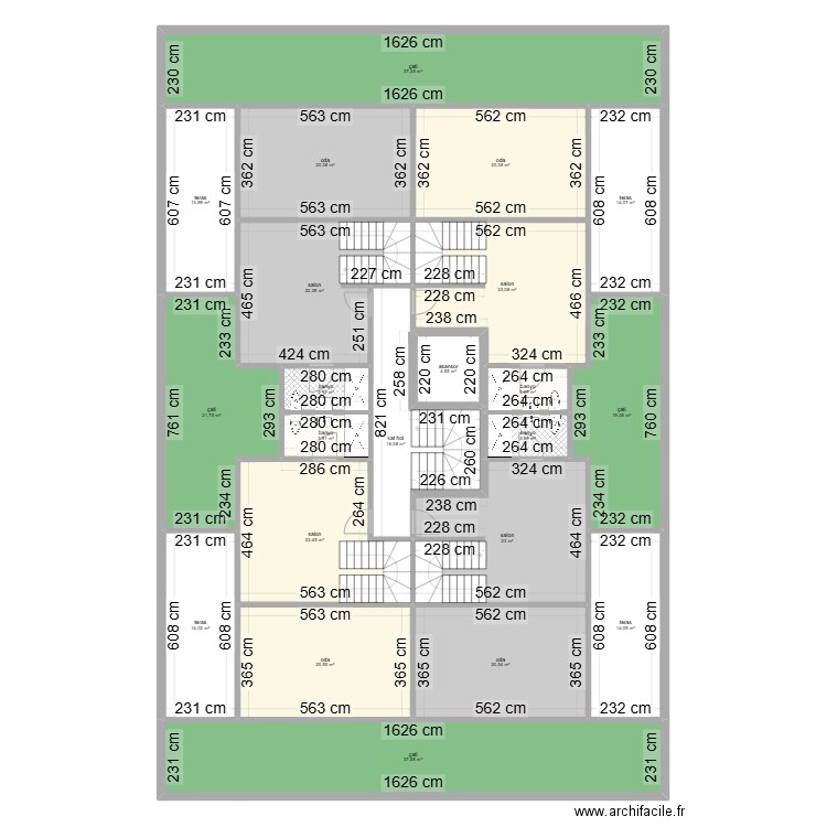 celaliye 1256/5 4 daire dubleks çati piyesi. Plan de 22 pièces et 381 m2