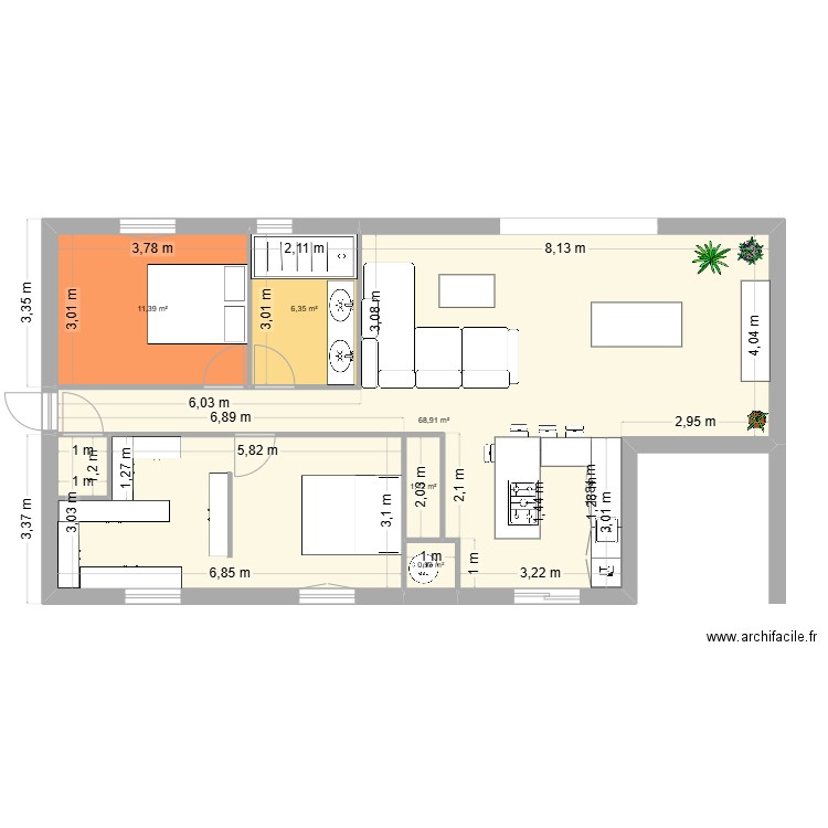 INTERIEUR. Plan de 7 pièces et 89 m2