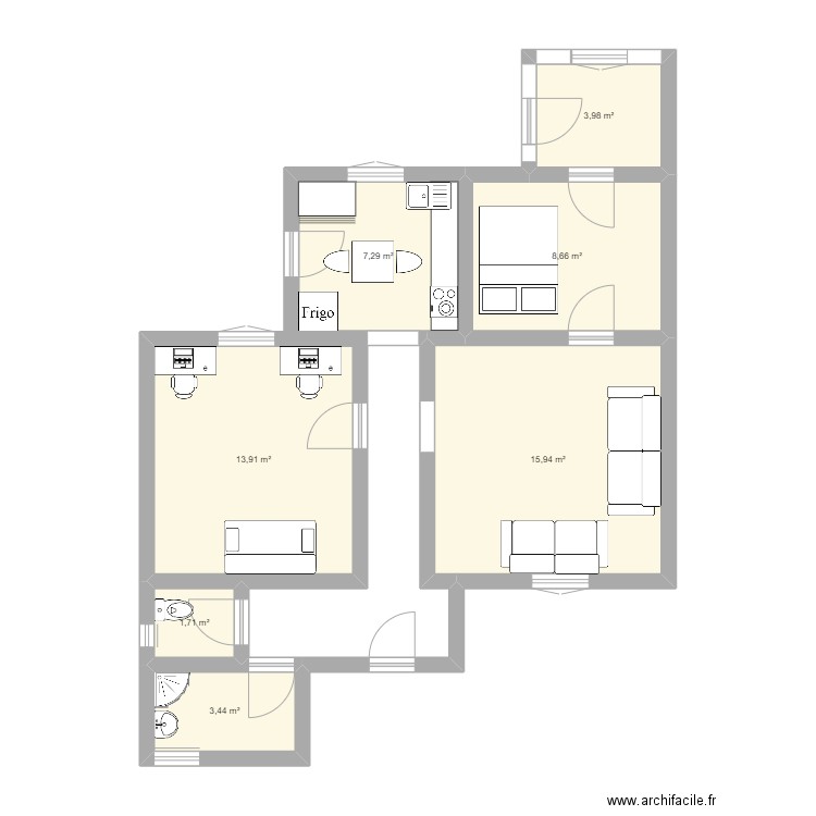 maison. Plan de 7 pièces et 55 m2