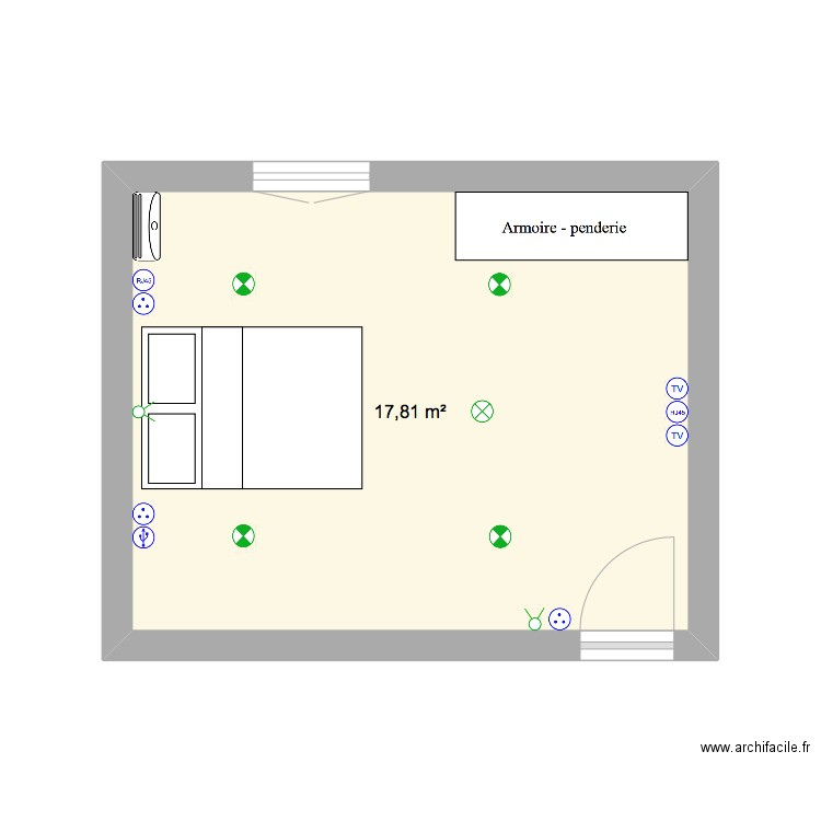 Chambre. Plan de 1 pièce et 18 m2