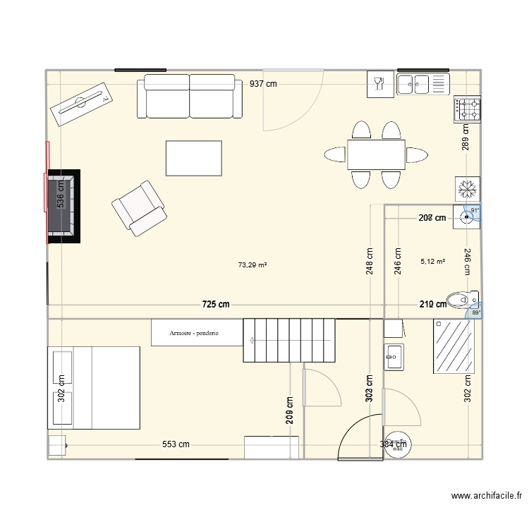 VIEILLE MAISON. Plan de 2 pièces et 78 m2