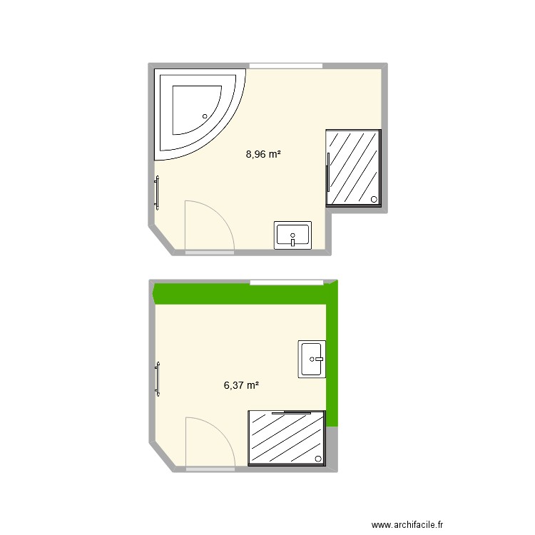 Salle de bains BOLLINGER. Plan de 2 pièces et 15 m2