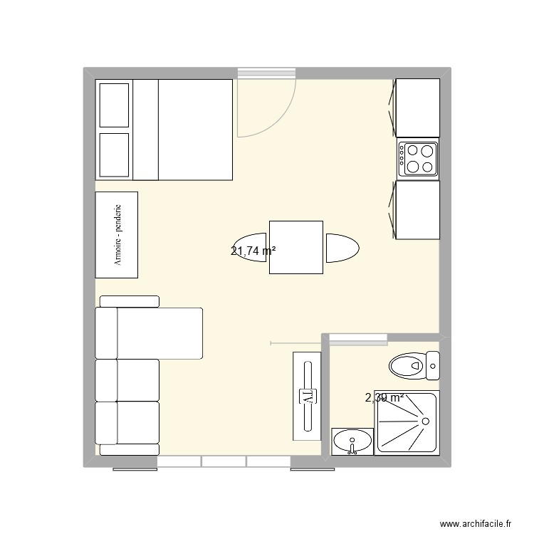 studio 2. Plan de 2 pièces et 24 m2