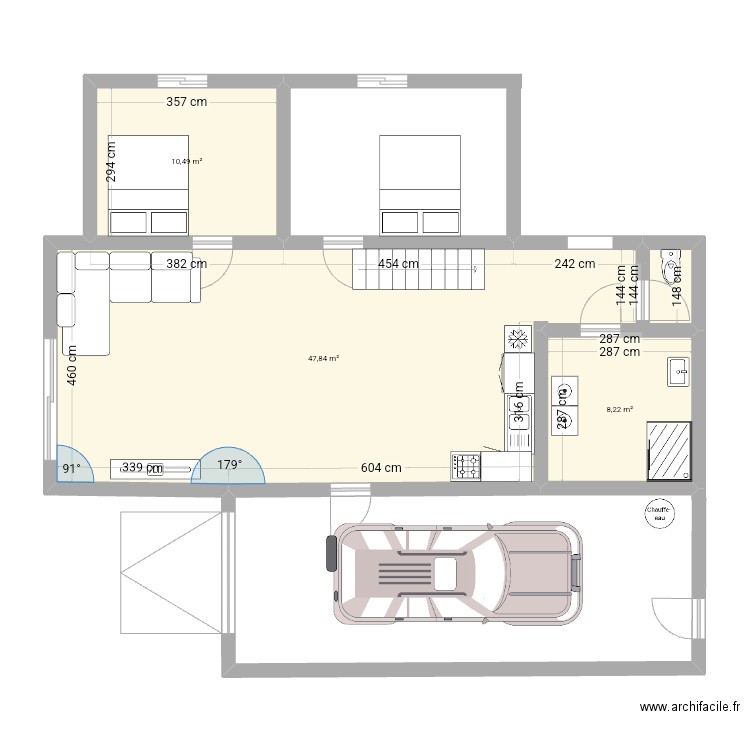 Paddle . Plan de 3 pièces et 67 m2