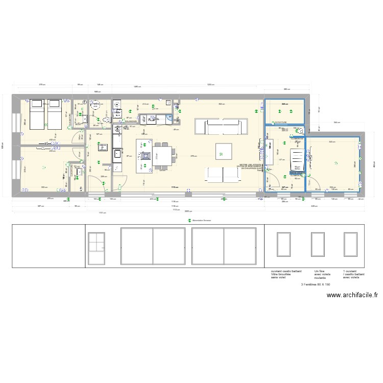 PROJET CAILLE - AMENAGEMENT INTERIEUR PLAN E CLOISONS vide v2. Plan de 7 pièces et 111 m2