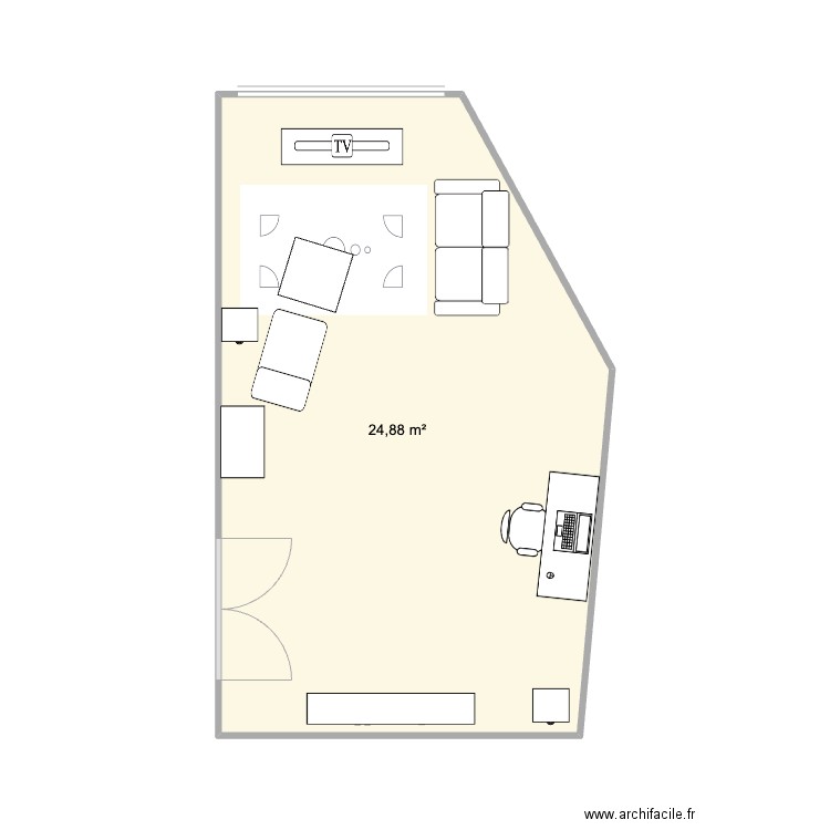 salon. Plan de 1 pièce et 25 m2