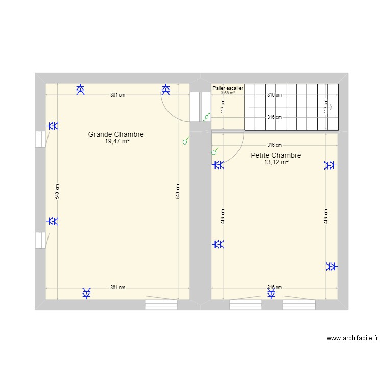 Etage Elec. Plan de 3 pièces et 36 m2