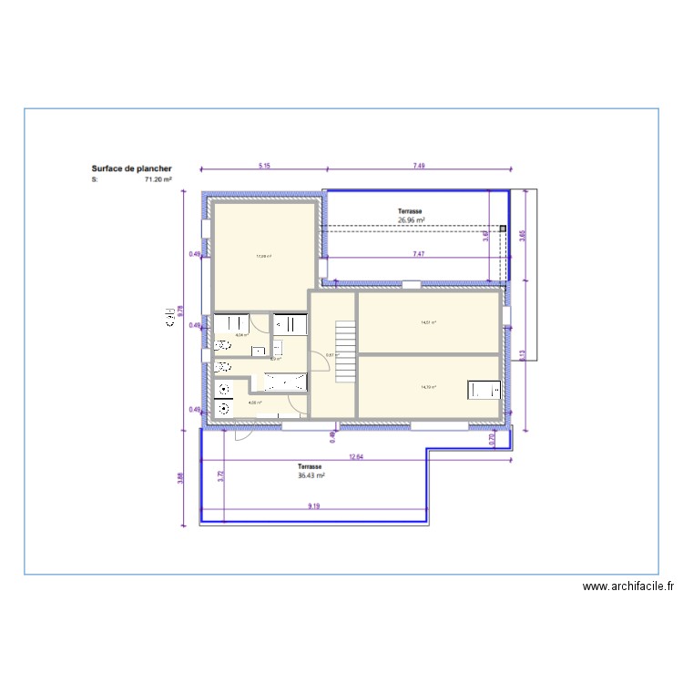 Premier ETAGE2. Plan de 7 pièces et 72 m2