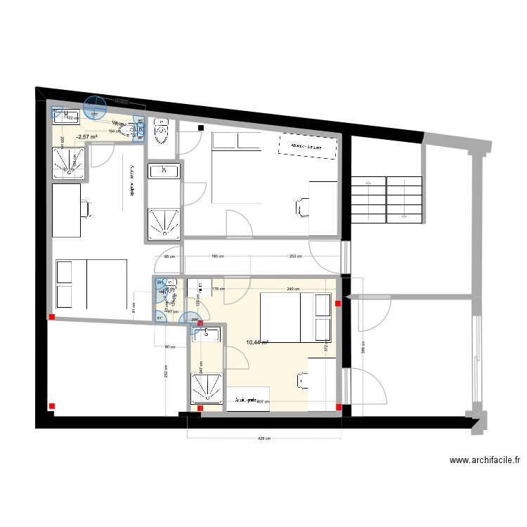 Plan 1er Chambres/2/3. Plan de 2 pièces et 19 m2