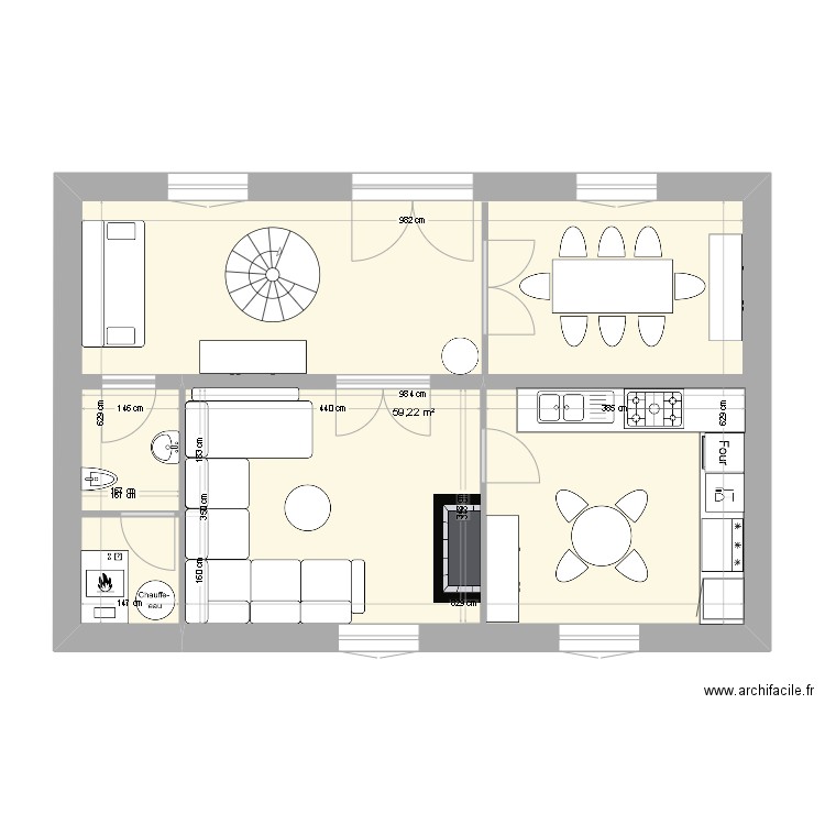 David 2. Plan de 1 pièce et 59 m2