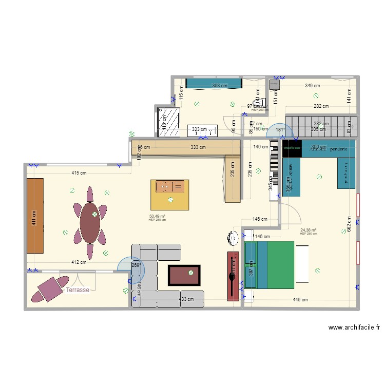 chambre. Plan de 4 pièces et 97 m2