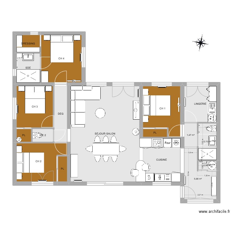 BRETI 4. Plan de 18 pièces et 100 m2