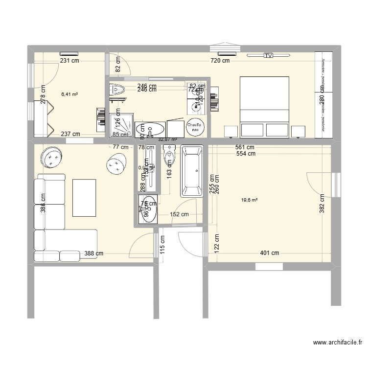 baragnon1. Plan de 4 pièces et 60 m2