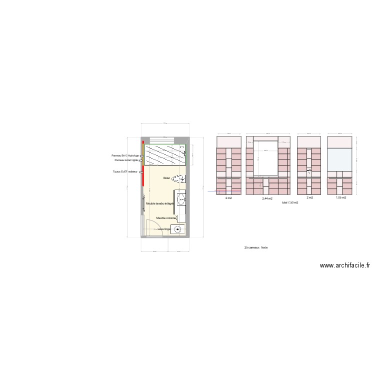 Salle de Bains RDC futur douche 1800x900. Plan de 5 pièces et 48 m2