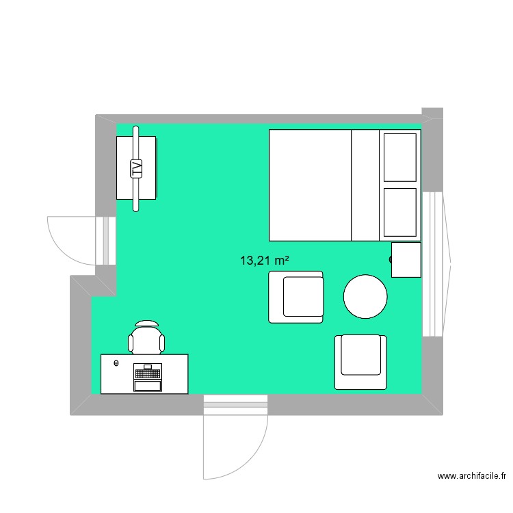 Chambre Lazar Clovis. Plan de 1 pièce et 13 m2