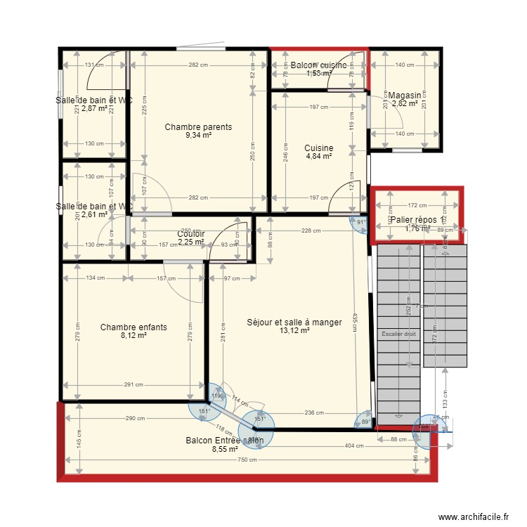 Plan Yumbu côté. Plan de 11 pièces et 58 m2