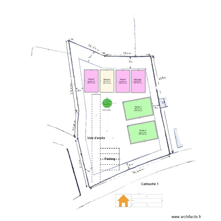 Hangar V3. Plan de 6 pièces et 390 m2