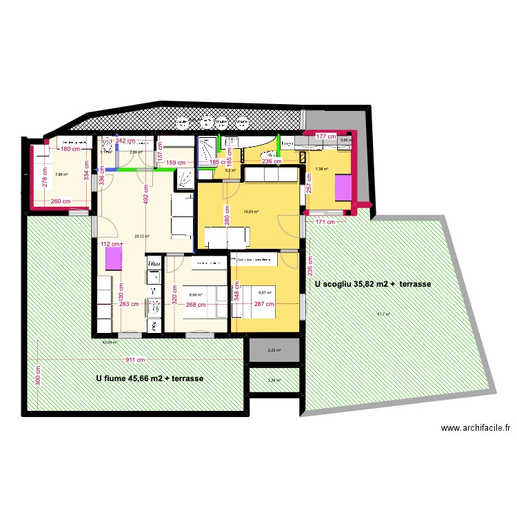 rdc gîtes luxe 5. Plan de 17 pièces et 191 m2