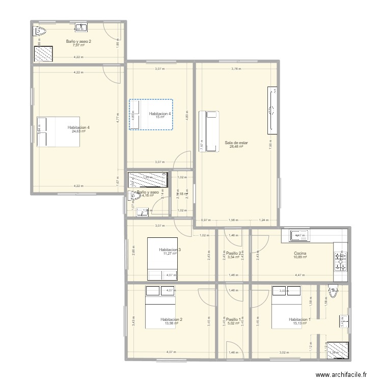 Plano alfas noel. Plan de 12 pièces et 142 m2