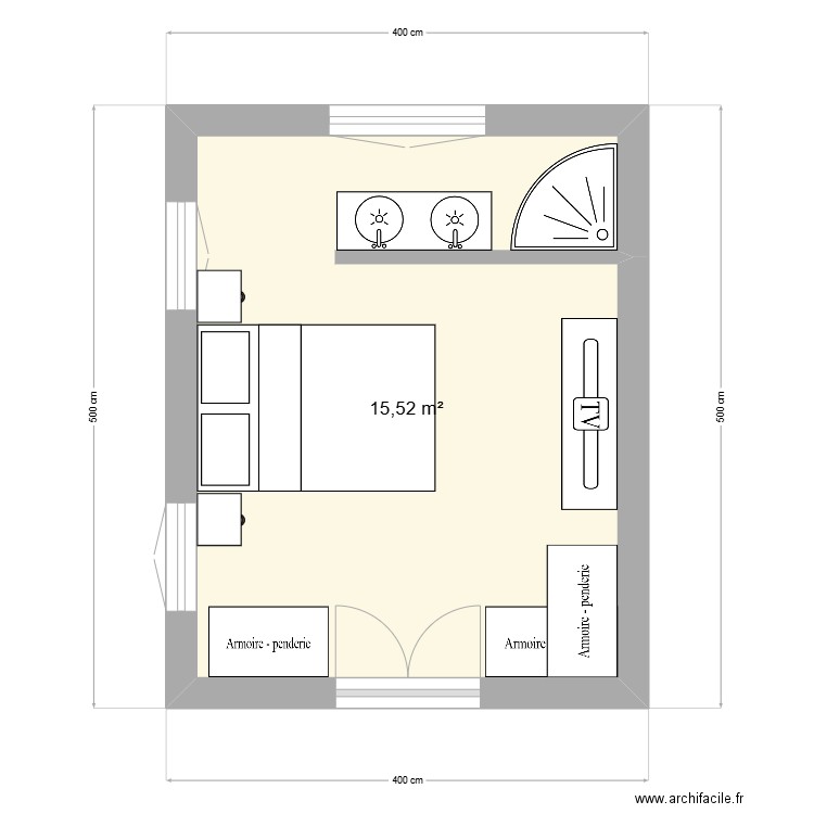 extention. Plan de 1 pièce et 16 m2