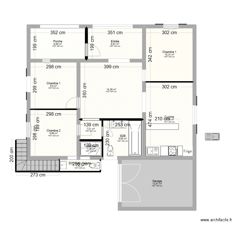 RDC . Plan de 12 pièces et 95 m2