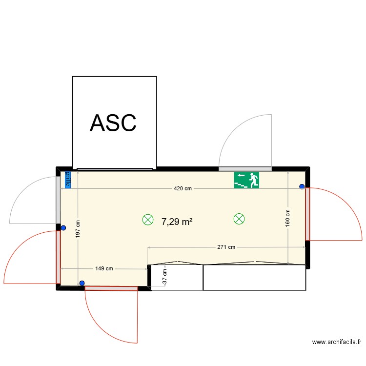 Palier BAT C-12 R+5. Plan de 1 pièce et 7 m2