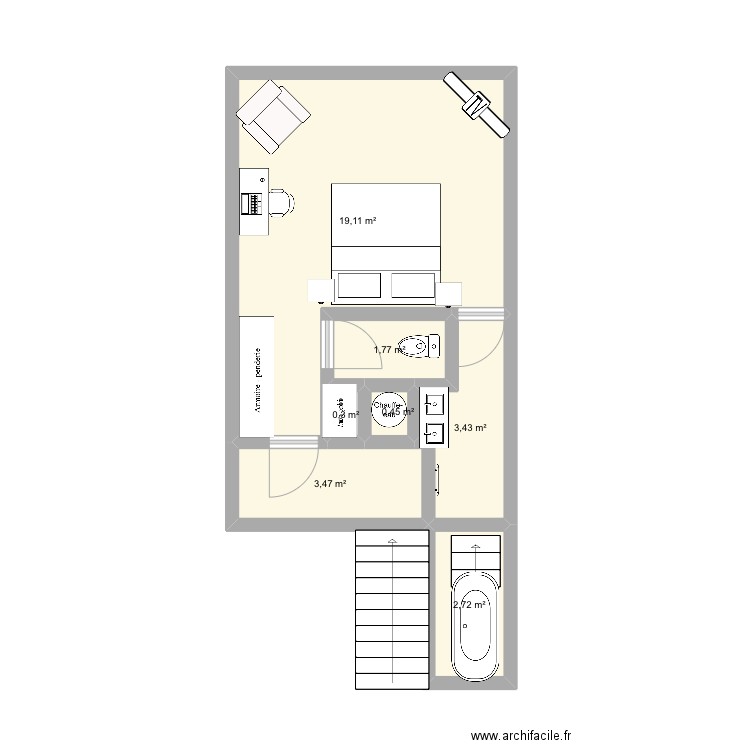 Suite terrass2. Plan de 7 pièces et 31 m2