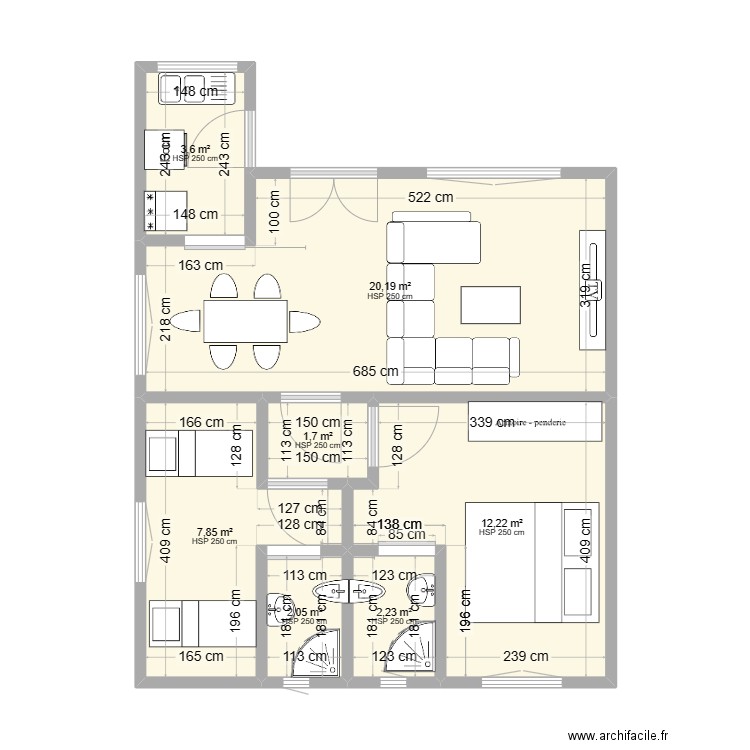 Appartement Lac kipopo. Plan de 7 pièces et 50 m2