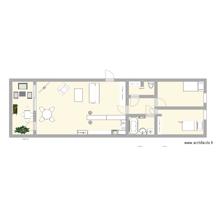 TYPE 3. Plan de 7 pièces et 81 m2