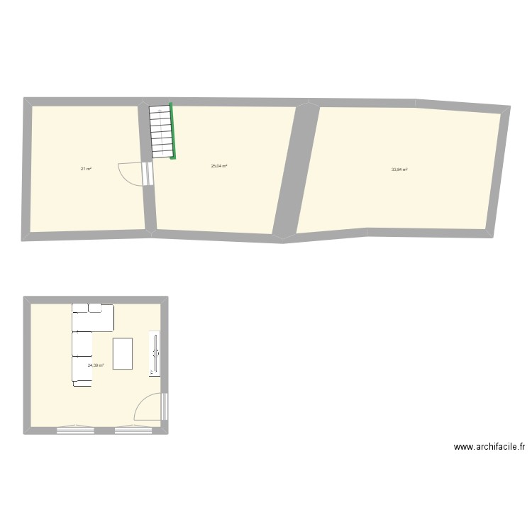 ETAGE. Plan de 3 pièces et 80 m2