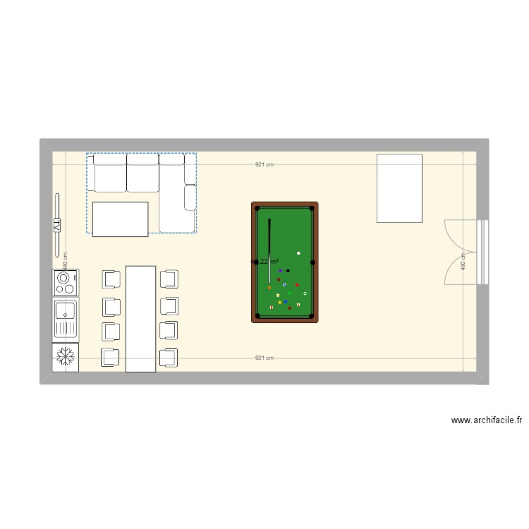 MANCAVE. Plan de 1 pièce et 44 m2