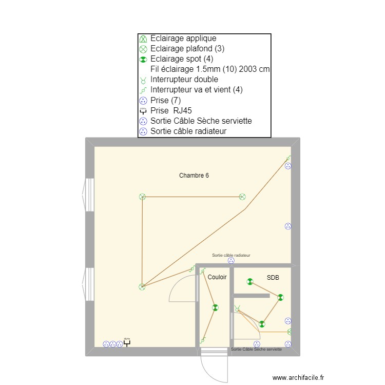 Chambre 6 Chantier Cluzeau. Plan de 3 pièces et 35 m2