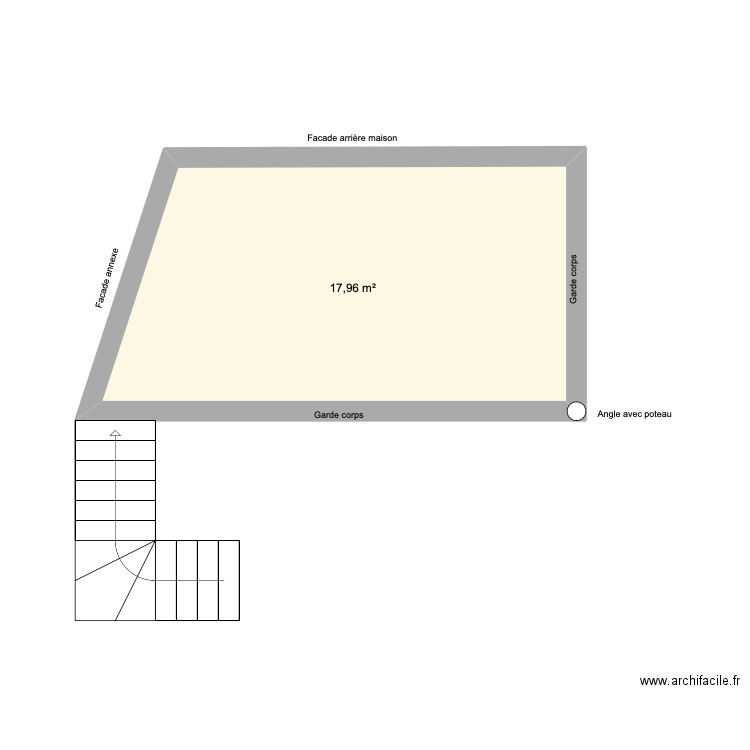 terrasse. Plan de 1 pièce et 18 m2