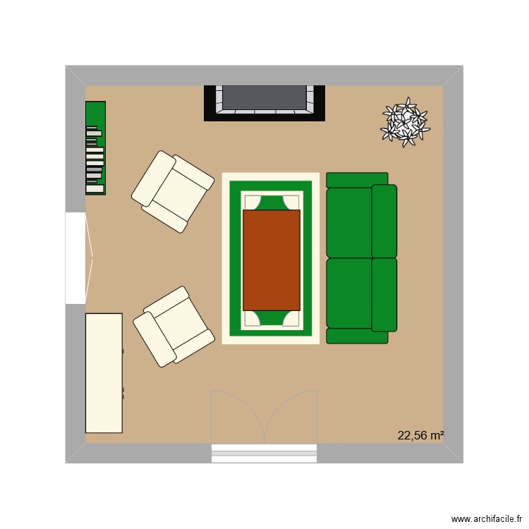 salon style heritage. Plan de 1 pièce et 23 m2