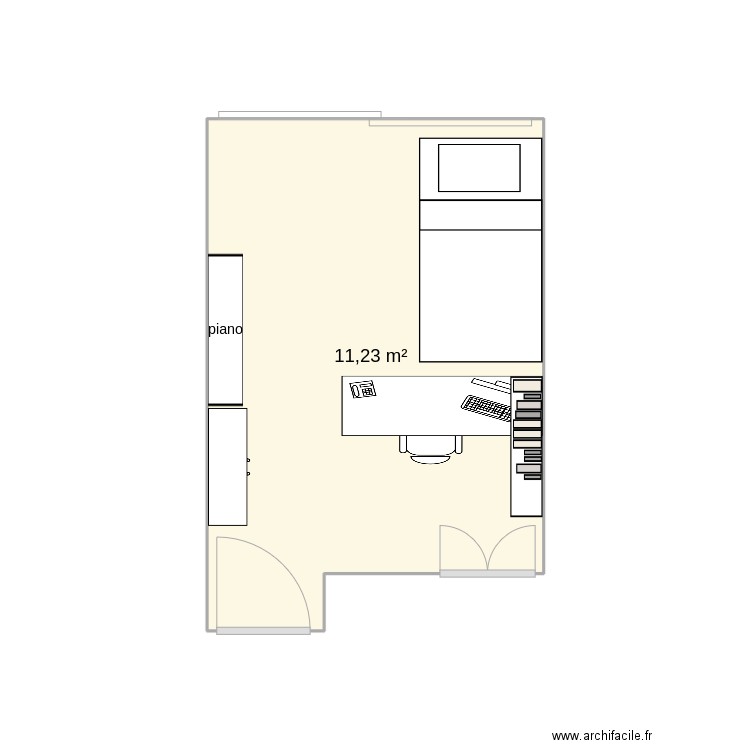 chambre. Plan de 1 pièce et 11 m2