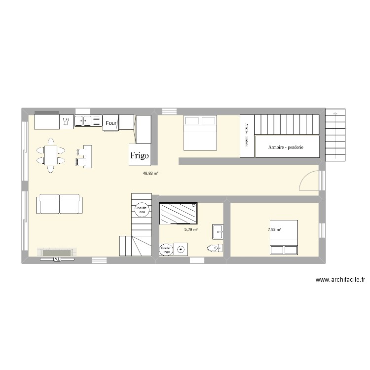 2e essai - entrée sous-sol. Plan de 3 pièces et 63 m2